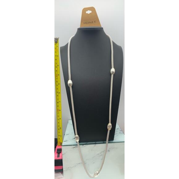 NWT Monet Silver Tone Long Mesh Necklace With Silver Tone Stations 32” - Picture 5 of 5